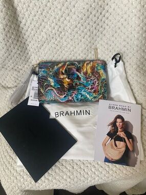 Brahmin Multicolor Teal, Purple & Gold Leather Wristlet